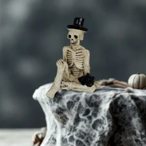 Skelet med kat perfekt til det uhyggelig halloweenbord