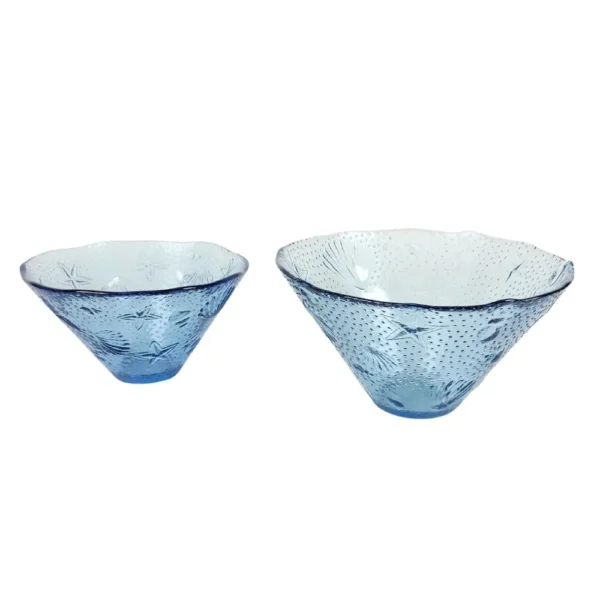 Blå glasskåle med havtema