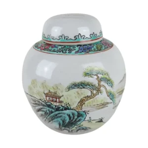 Kinesisk porcelænskrukke med landskabsmotiv