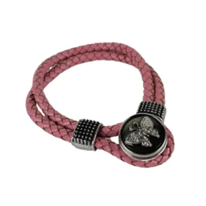 Pink læderarmbånd med sommerfugl