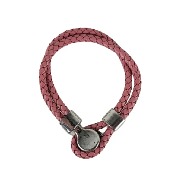 Pink læderarmbånd med sommerfugl fra bagside