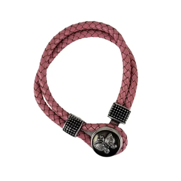 Pink læderarmbånd med sommerfugl fra top