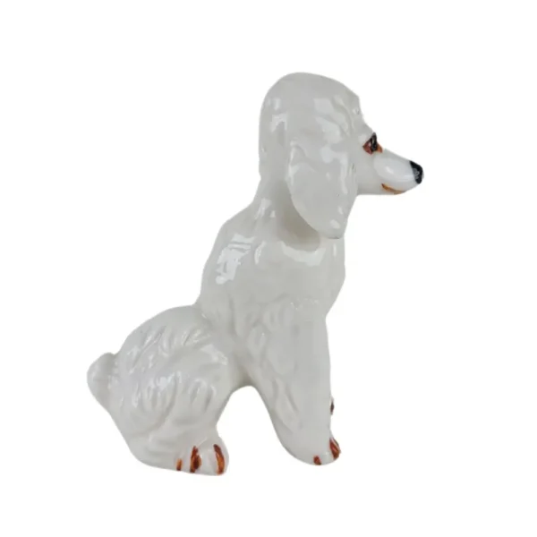 Vintage porcelænsfigur hvid puddel fra siden