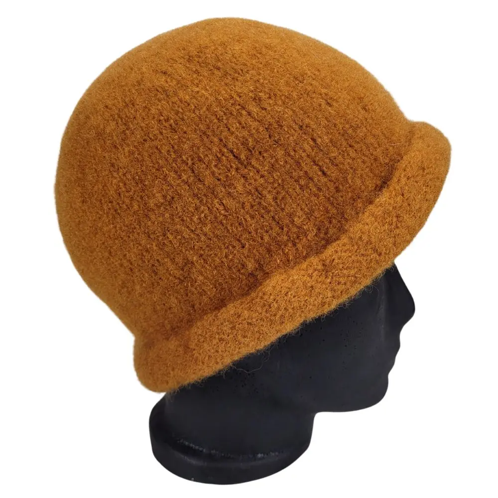 Cognacfarvet klokkehat i uld med perledetaljer - Billede 4