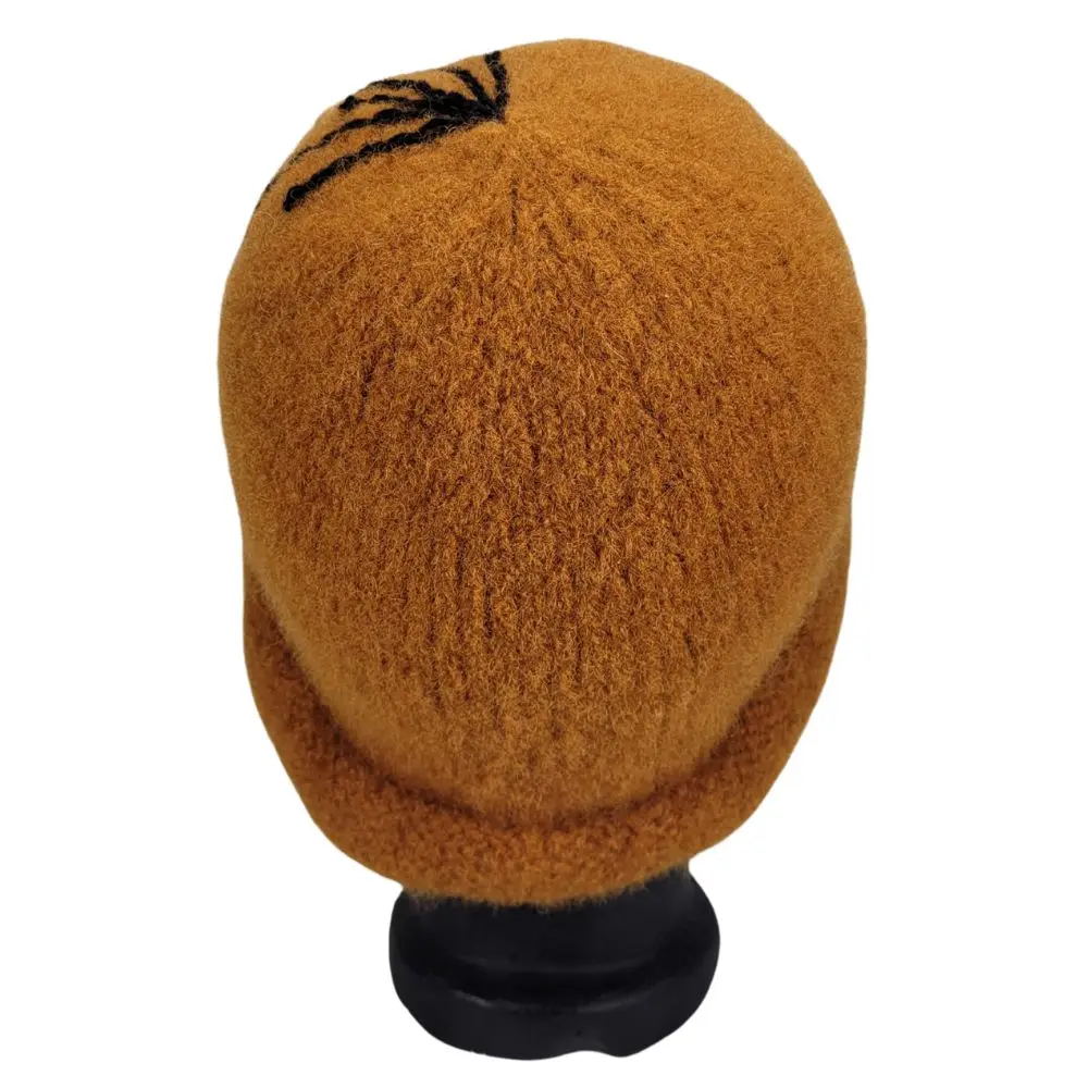 Cognacfarvet klokkehat i uld med perledetaljer - Billede 3